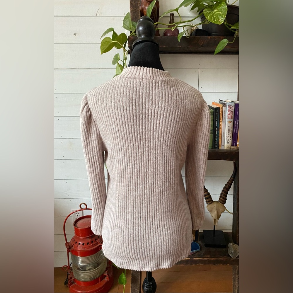Olivia Blu: Cream Tan Soft Sweater with Zippers at Collar - Picture 11 of 17